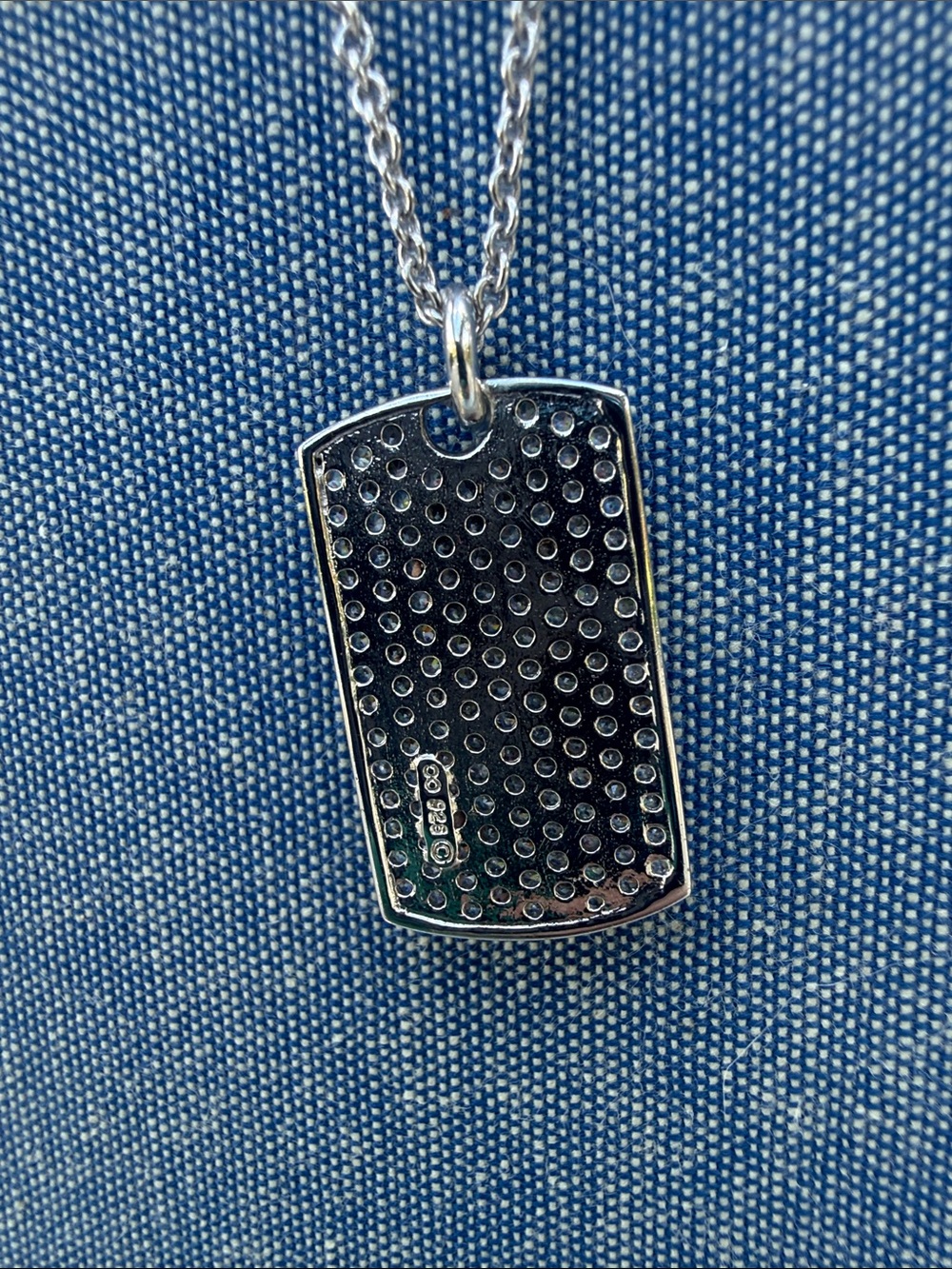 Sterling Silver Pave Dog Tag Necklace - Picture 3 of 5